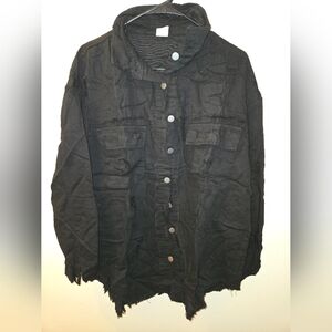 Black Distressed Button-Up Jacket